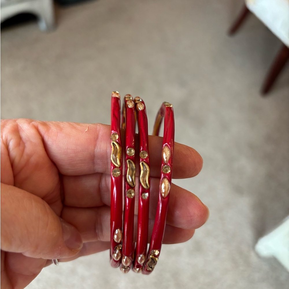 Vibrant Red and Gold Traditional Bracelets